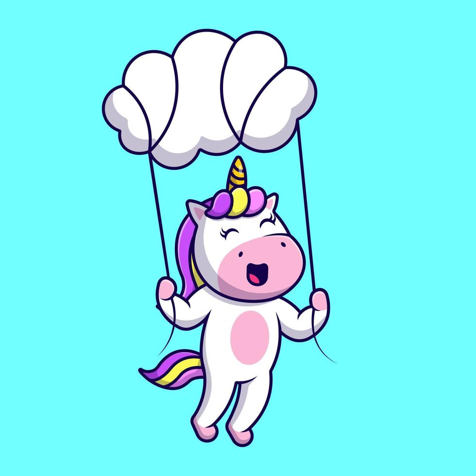carino unicorno galleggiante con nube cartone animato vettore icone illustrazione. piatto cartone animato concetto. adatto per qualunque creativo progetto