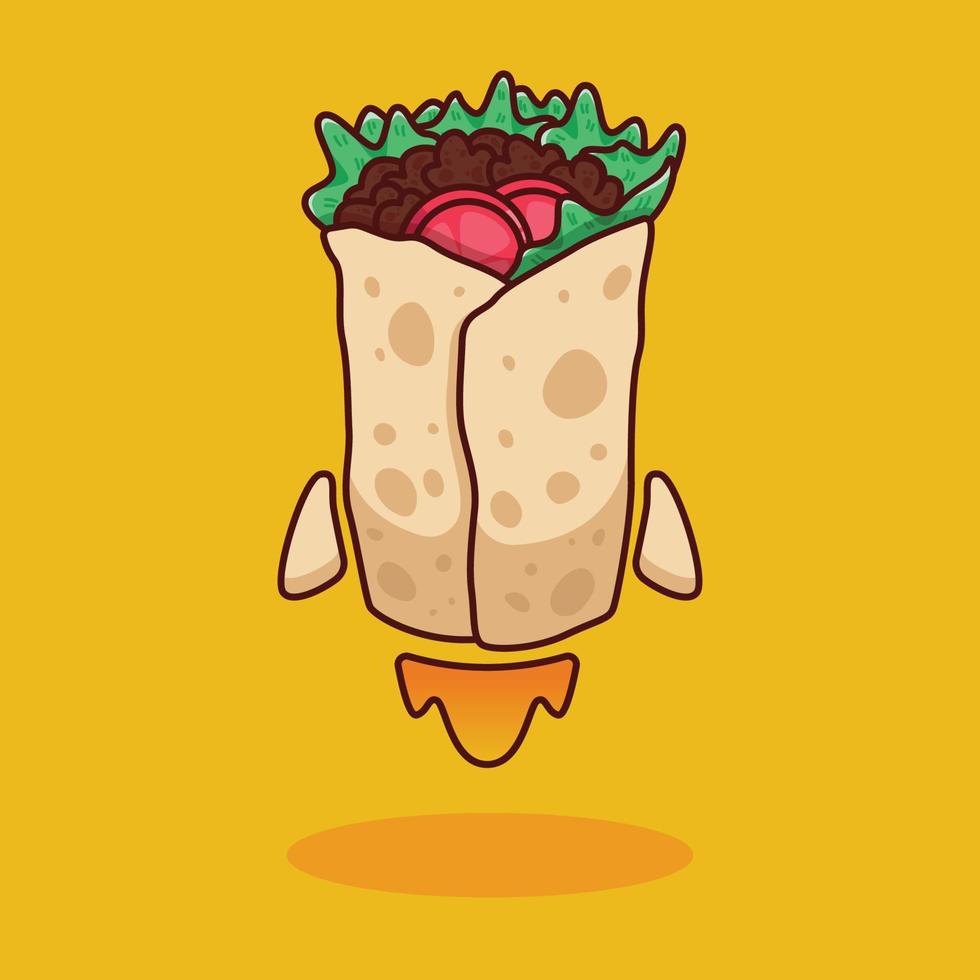 carino cartone animato razzo kebab illustrazione nel piatto design vettore
