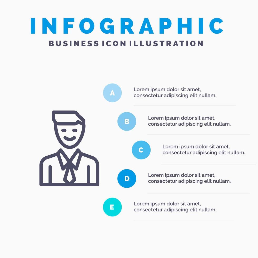 attività commerciale esecutivo lavoro uomo selezione linea icona con 5 passaggi presentazione infografica sfondo vettore