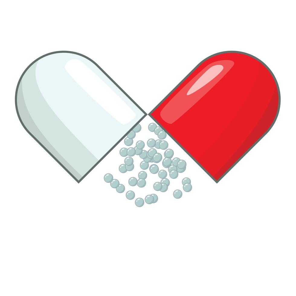 Aperto capsula pillola icona, cartone animato stile vettore