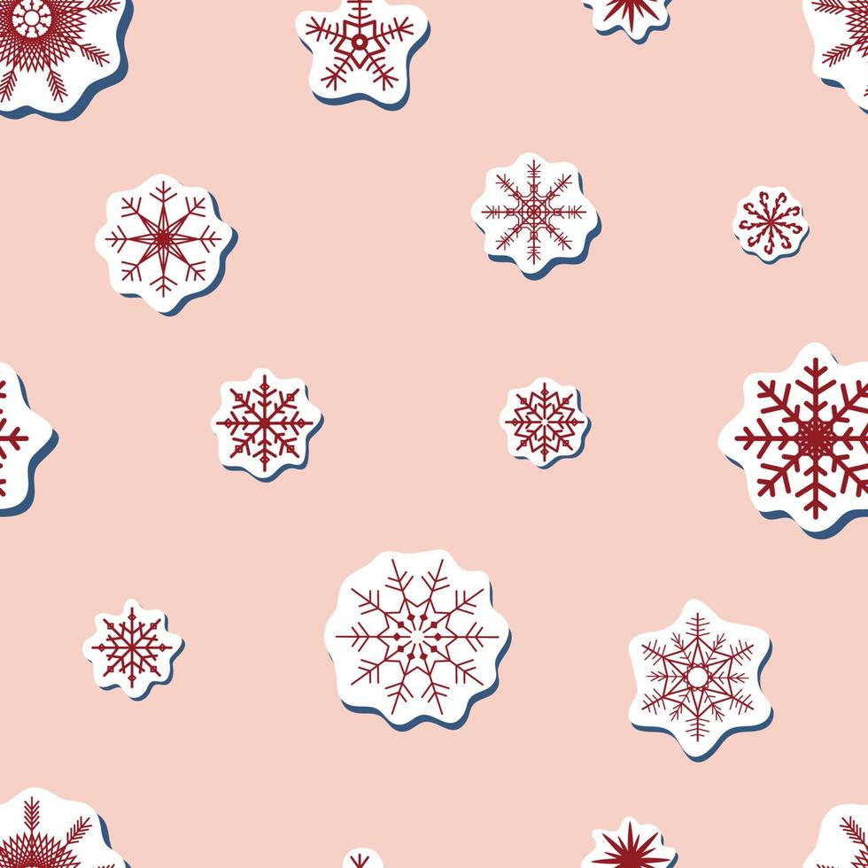 senza soluzione di continuità vettore etichetta geometrico buio rosso i fiocchi di neve modello con ombra su rosa sfondo. inverno Stampa