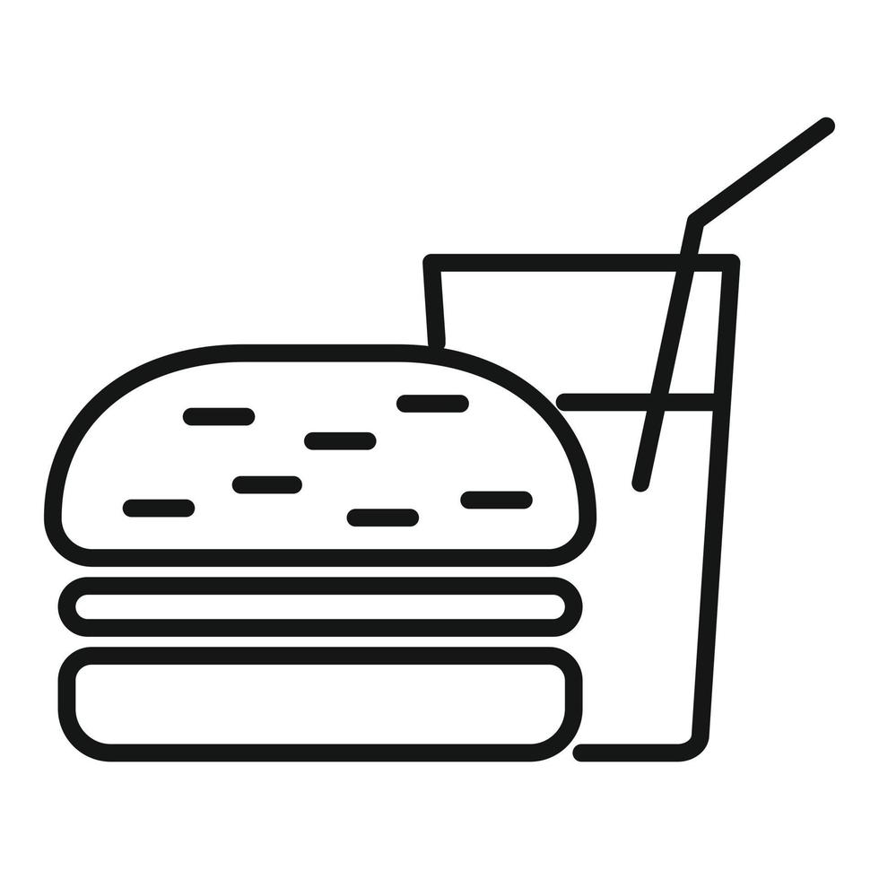 hamburger bibita bicchiere icona schema vettore. cena cibo vettore
