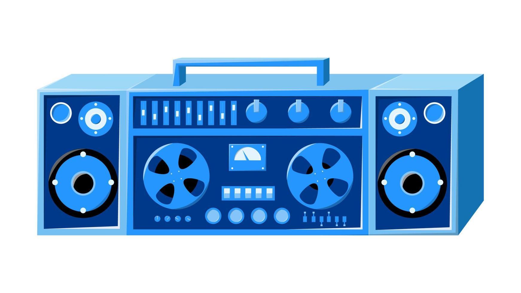 vecchio isometria retrò blu Vintage ▾ musica cassetta nastro registratore con magnetico nastro su bobine e Altoparlanti a partire dal il anni '70, anni 80, anni 90. bellissimo icona. vettore illustrazione