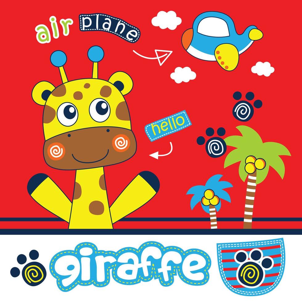 giraffa e aereo divertente animale fumetto, vettore illustrazione
