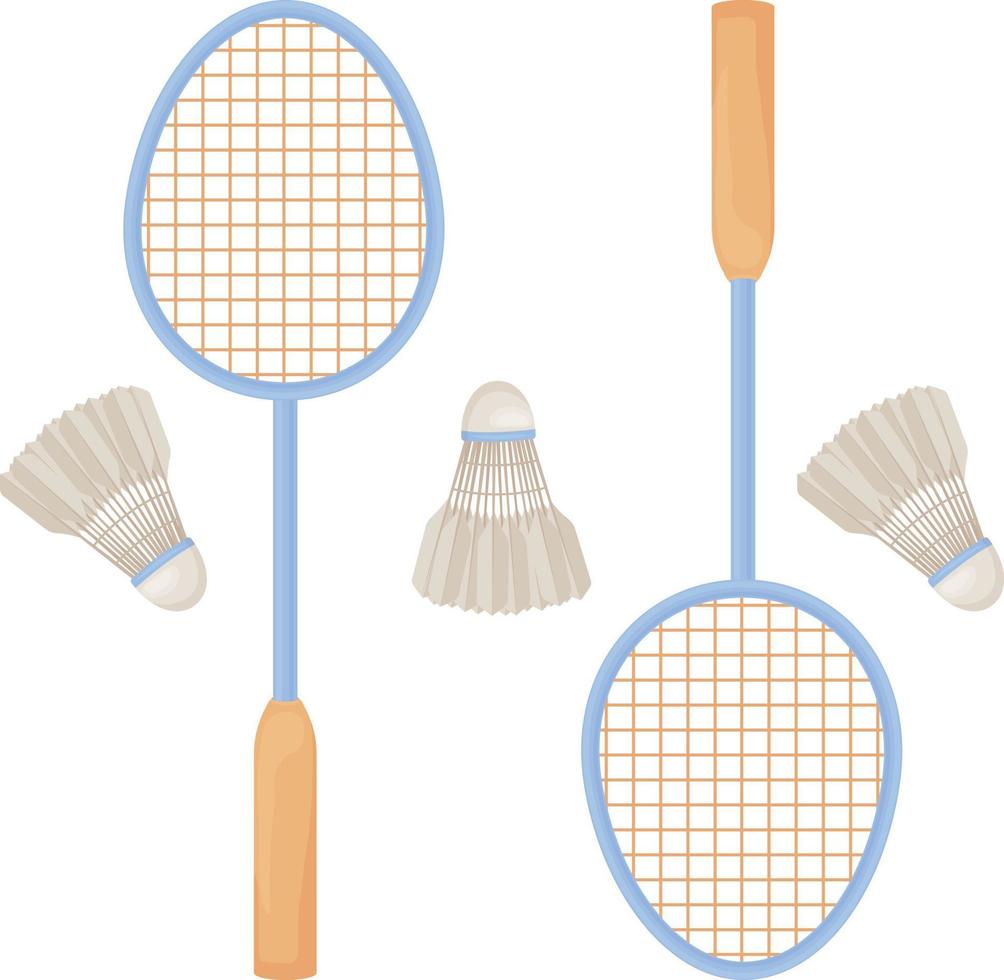 badminton racchette. un' impostato con badminton racchette e volani. gli sport Accessori per gioco gli sport. vettore illustrazione isolato su un' bianca sfondo