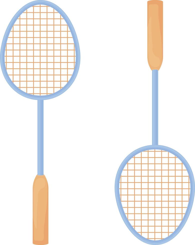 badminton racchette. Due badminton racchette collocato nel diverso indicazioni. gli sport Accessori per gioco gli sport, all'aperto attività e addestramento. vettore illustrazione isolato su un' bianca sfondo.