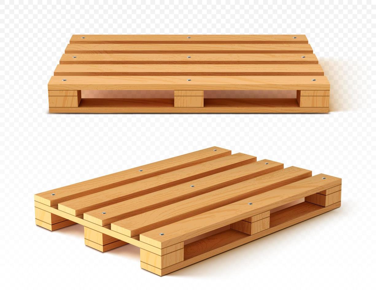 di legno pallet davanti e angolo Visualizza. legna vassoi vettore