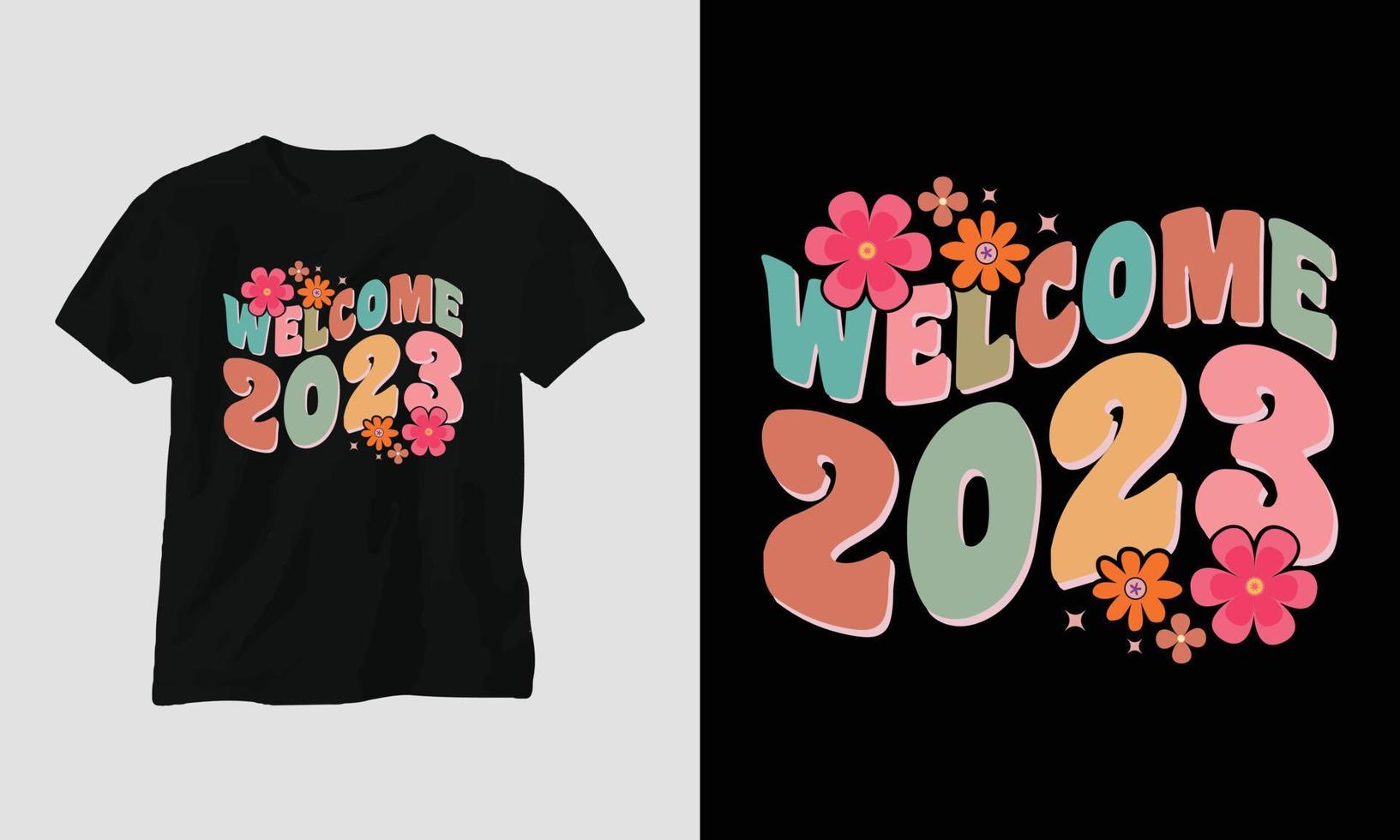 benvenuto 2023 - Groovy nuovo anno 2023 maglietta e abbigliamento design vettore