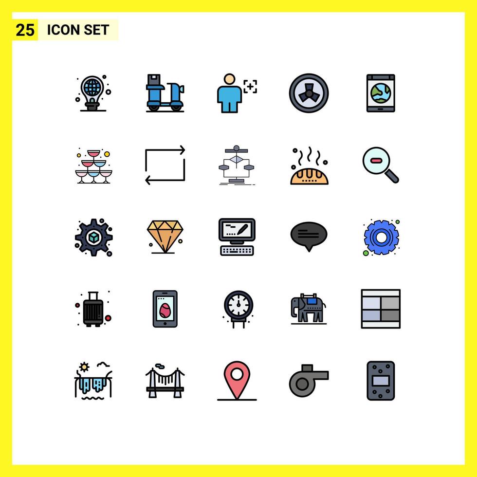 25 utente interfaccia pieno linea piatto colore imballare di moderno segni e simboli di App nucleare Prodotto mutazione Immagine modificabile vettore design elementi