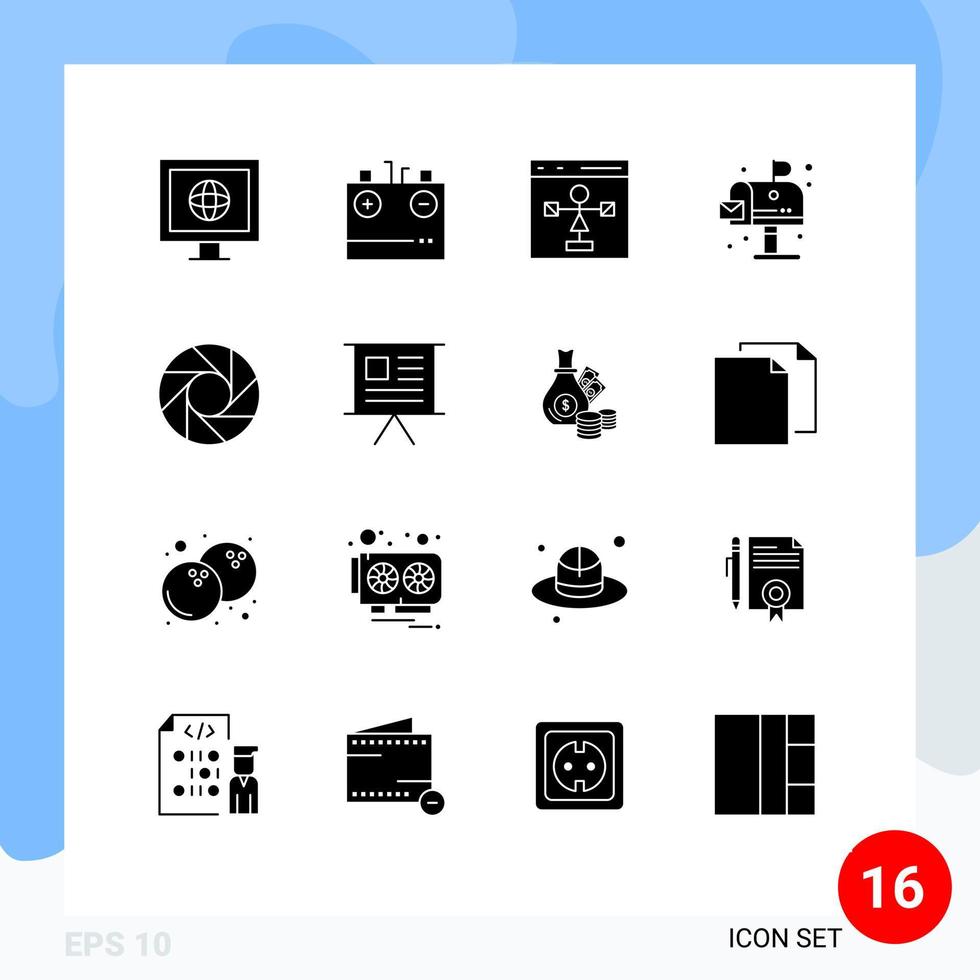 solido glifo imballare di 16 universale simboli di telecamera vita codifica ambiente programmazione modificabile vettore design elementi