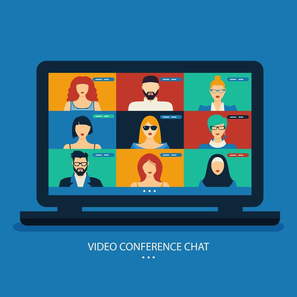 chat in videoconferenza sul design del laptop vettore