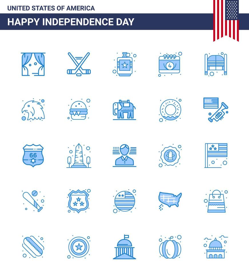 25 creativo Stati Uniti d'America icone moderno indipendenza segni e 4 ° luglio simboli di bar Data alcolizzato calendario liquido modificabile Stati Uniti d'America giorno vettore design elementi