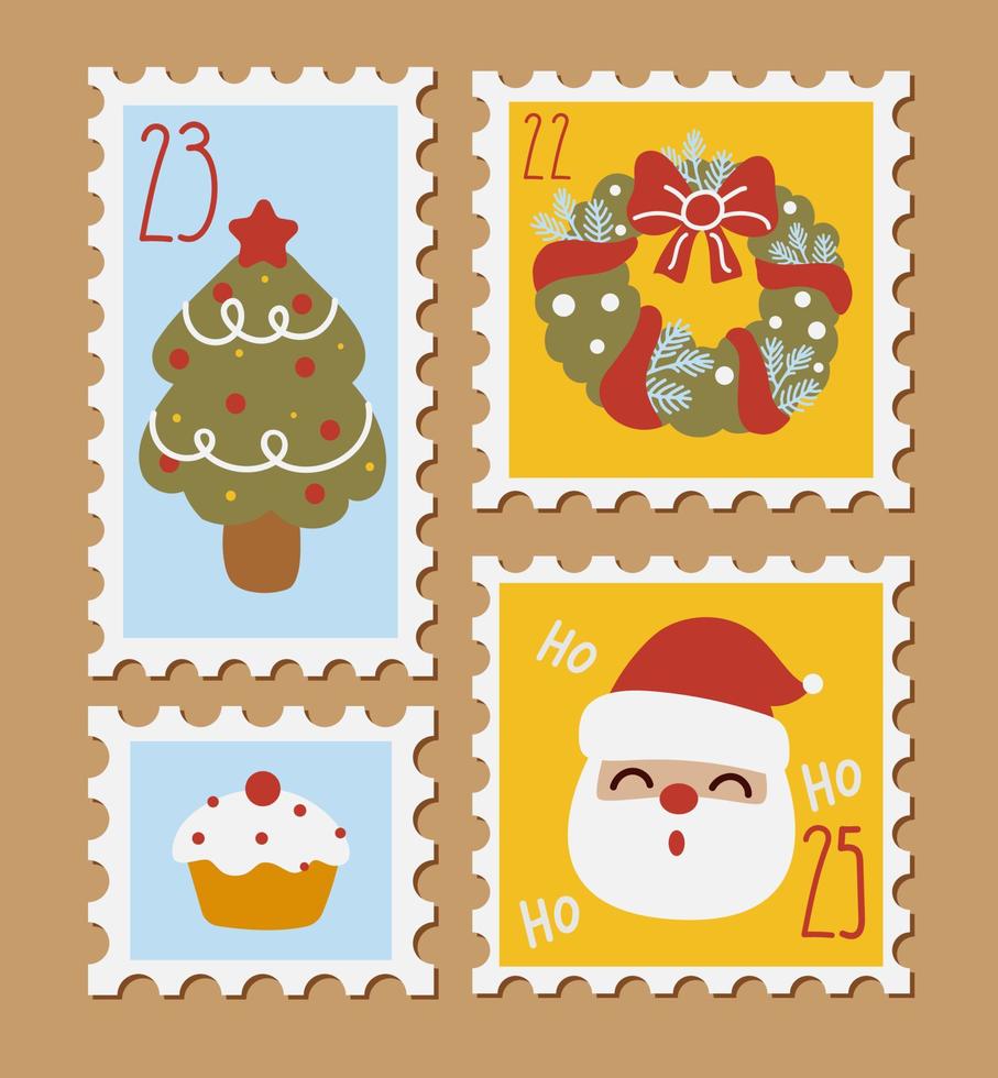 Natale nuovo anno francobolli carte. vettore