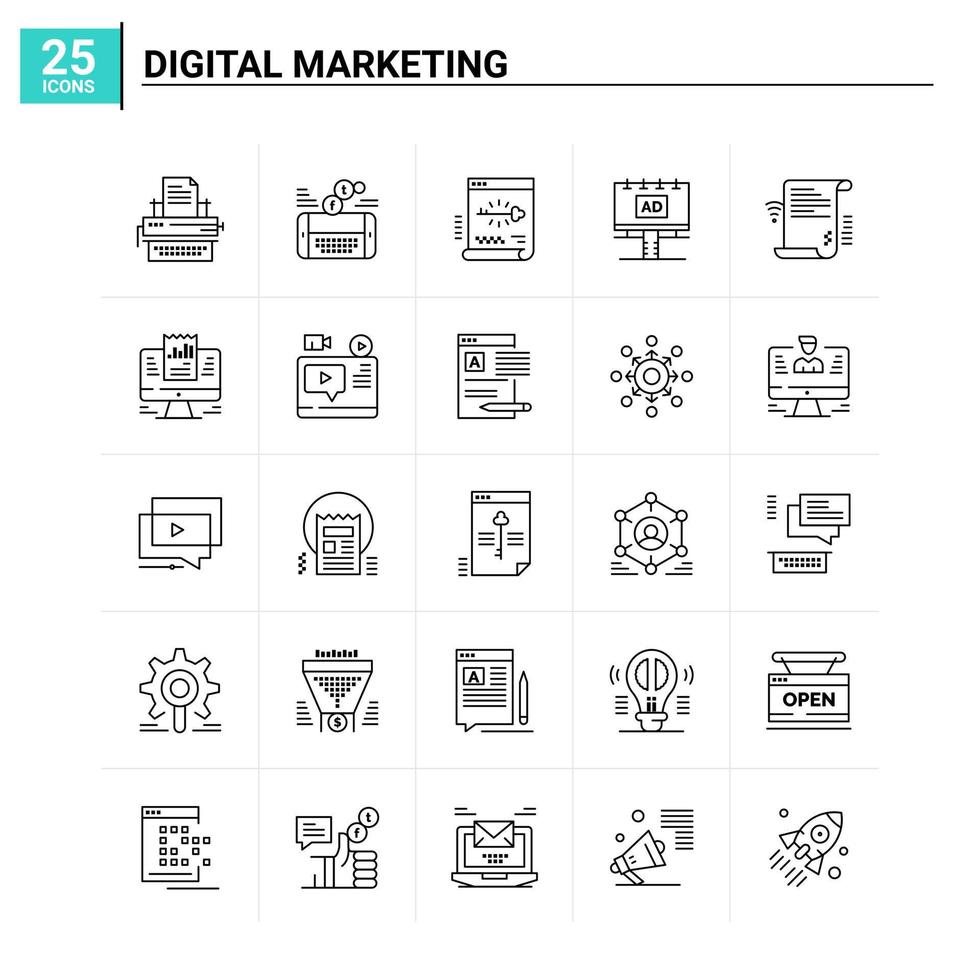 25 digitale marketing icona impostato vettore sfondo