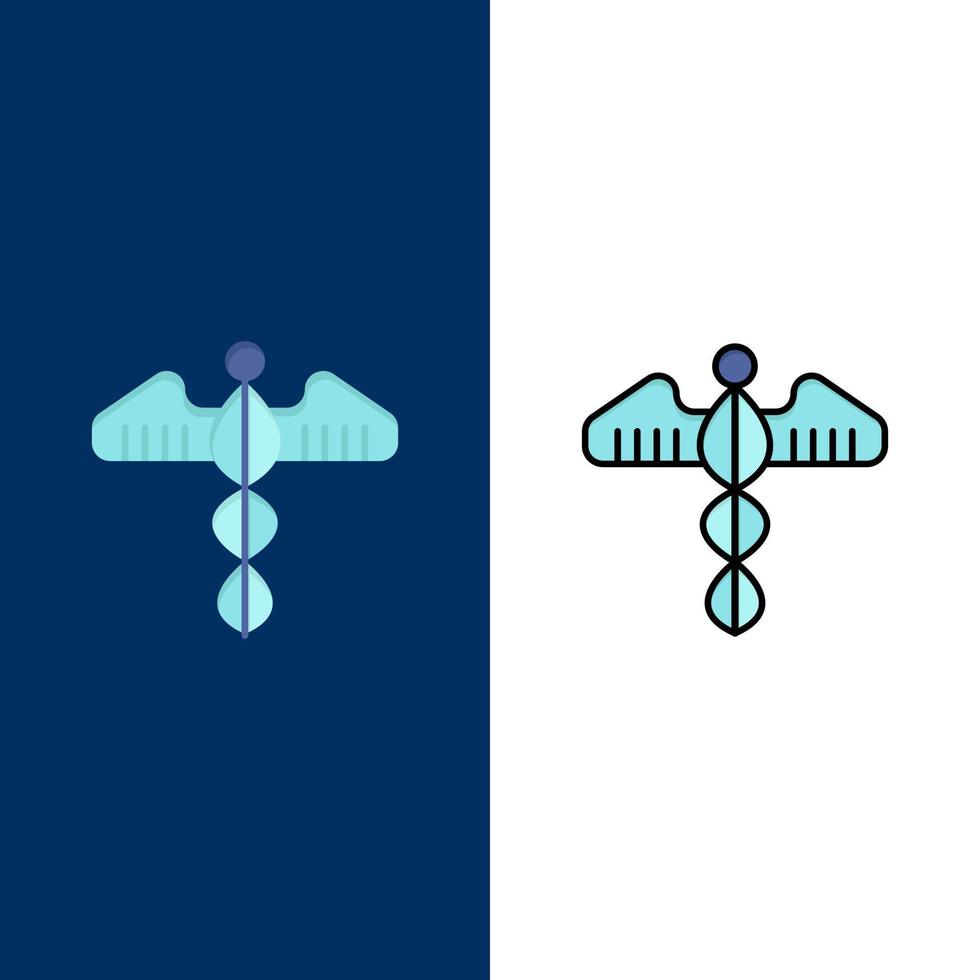 medico simbolo cuore Salute cura icone piatto e linea pieno icona impostato vettore blu sfondo
