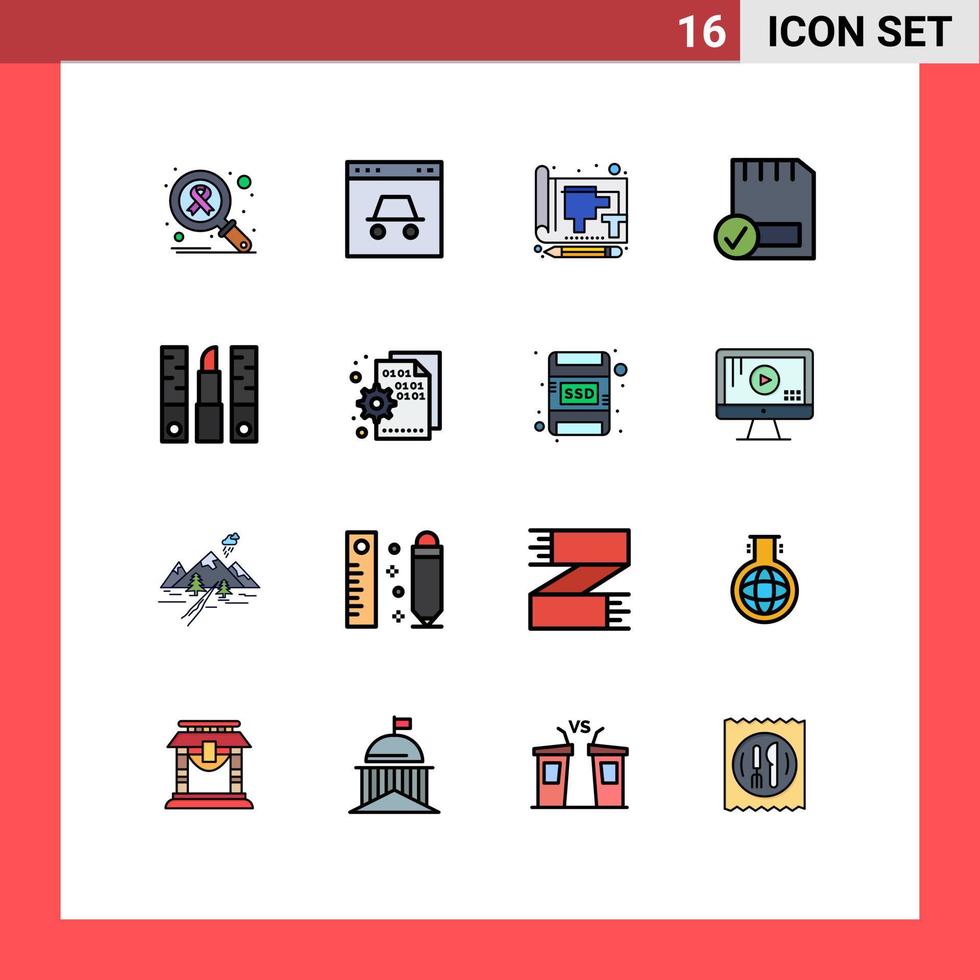 universale icona simboli gruppo di 16 moderno piatto colore pieno Linee di dispositivi computer sito web carta carta modificabile creativo vettore design elementi