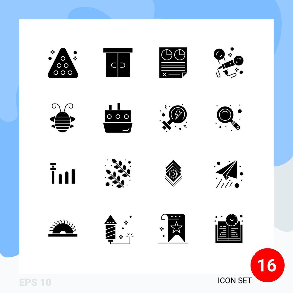 16 solido glifo concetto per siti web mobile e applicazioni cantando microfono interno karaoke carta modificabile vettore design elementi
