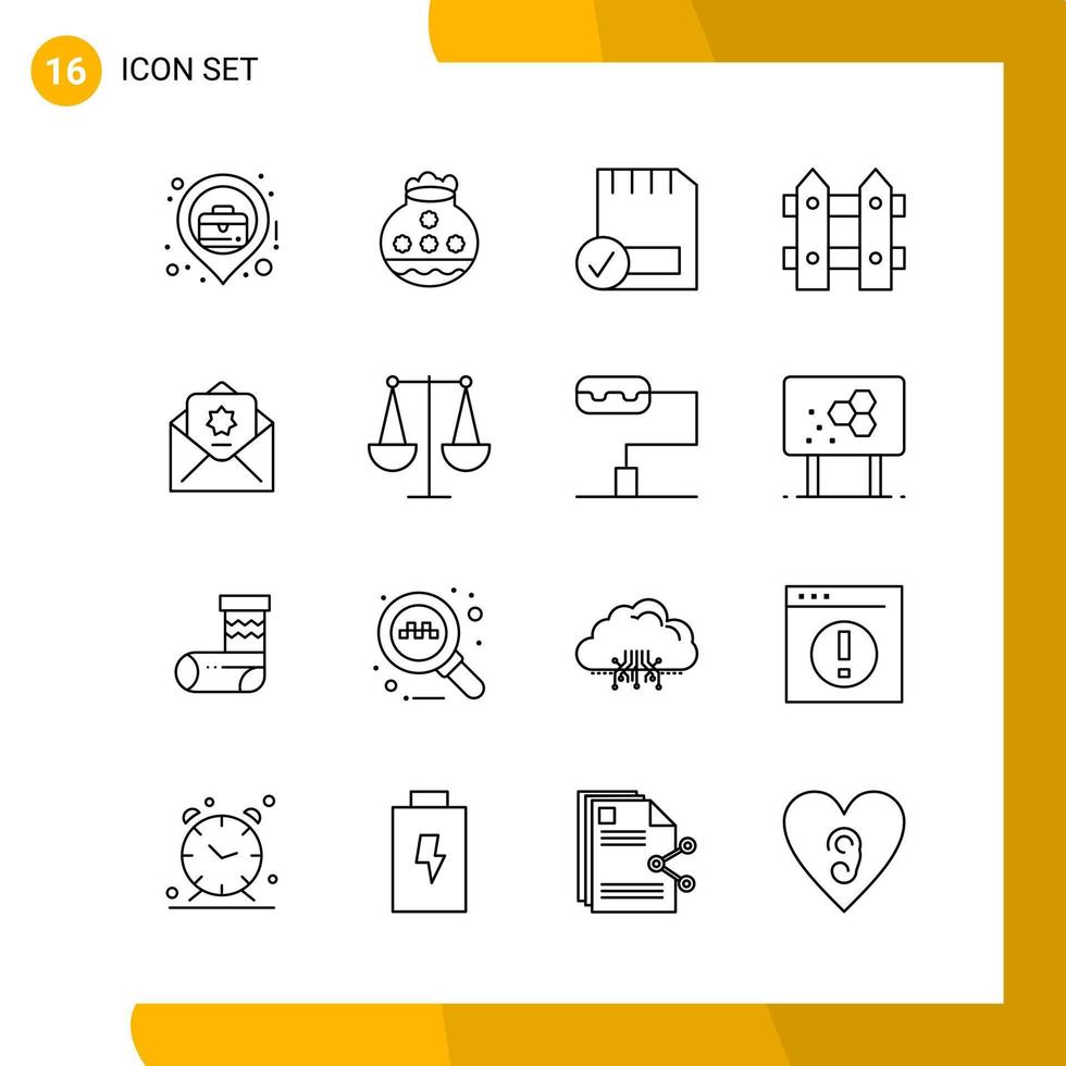 16 icona impostato linea stile icona imballare schema simboli isolato su bianca backgound per di risposta sito web progettazione creativo nero icona vettore sfondo