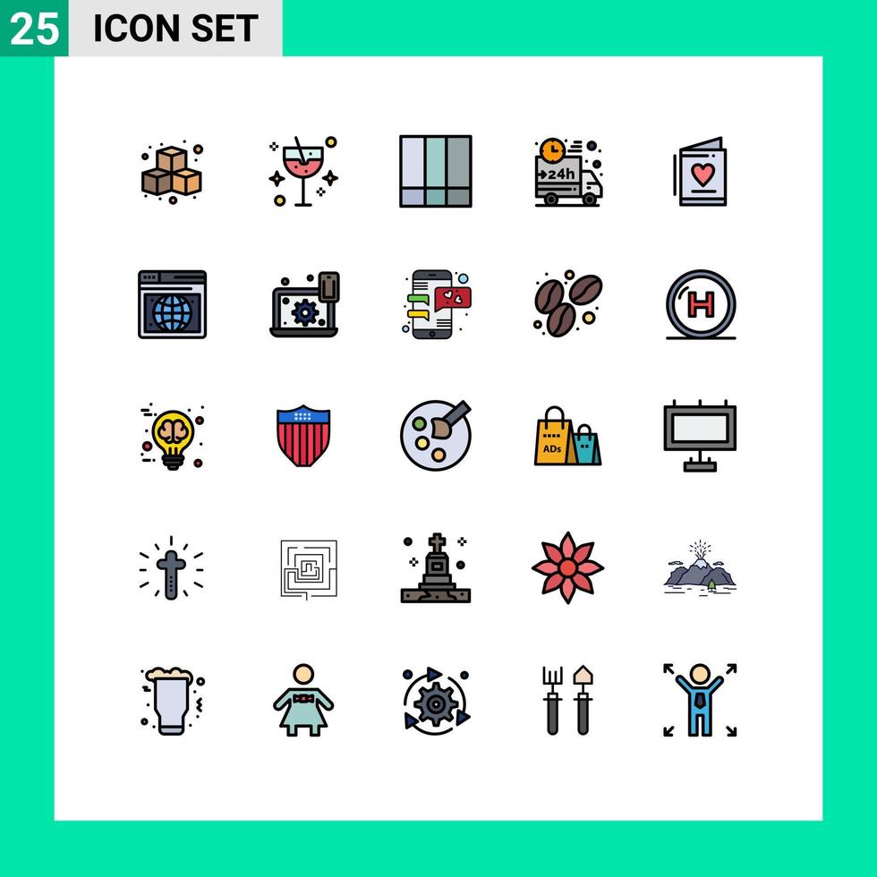 25 creativo icone moderno segni e simboli di carta spedizione griglia camion auto modificabile vettore design elementi