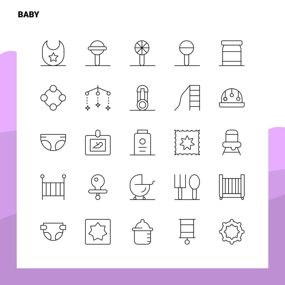 impostato di bambino linea icona impostato 25 icone vettore minimalismo stile design nero icone impostato lineare pittogramma imballare