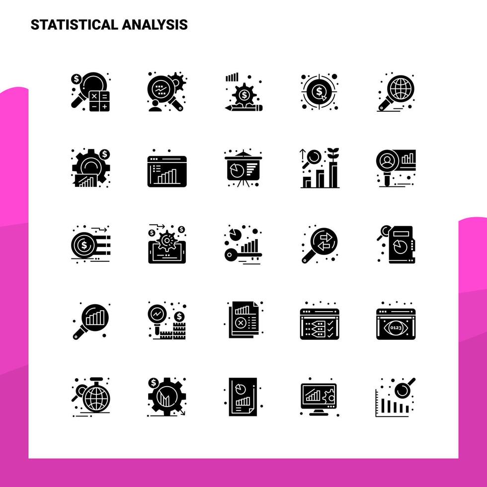 25 statistico analisi icona impostato solido glifo icona vettore illustrazione modello per ragnatela e mobile idee per attività commerciale azienda