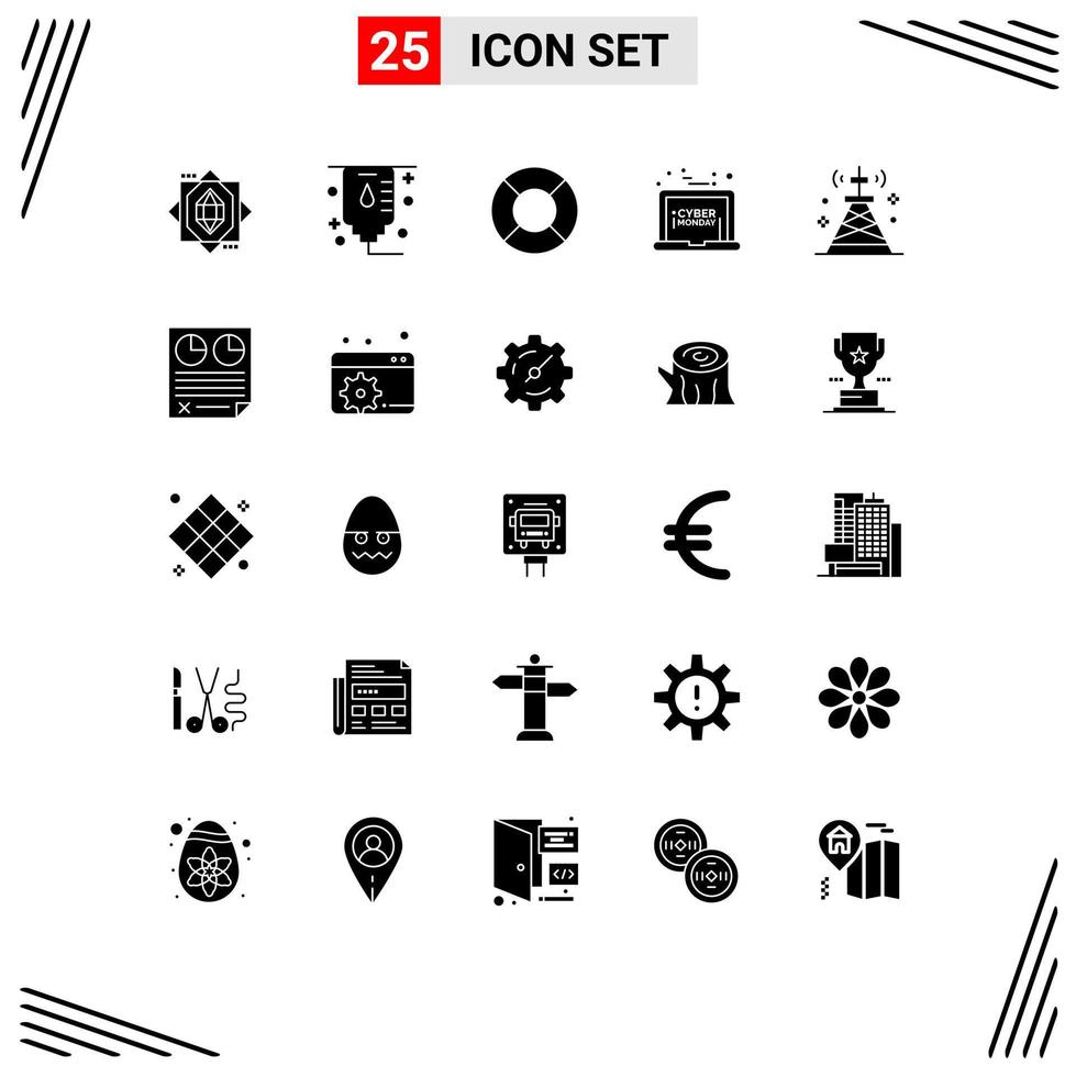 25 universale solido glifo segni simboli di Torre segnale ricreazioni Rete Lunedi modificabile vettore design elementi