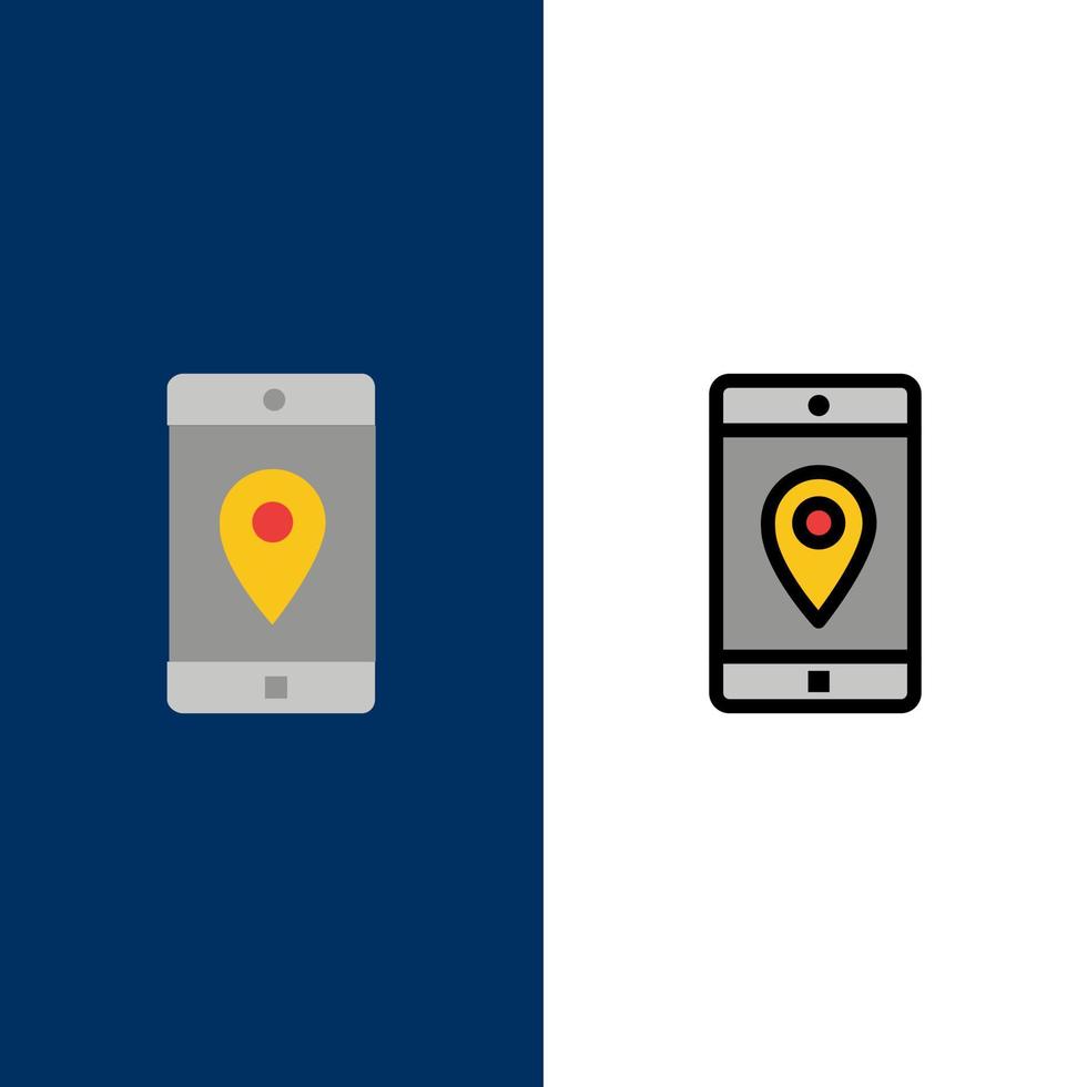 applicazione mobile mobile applicazione Posizione carta geografica icone piatto e linea pieno icona impostato vettore blu sfondo