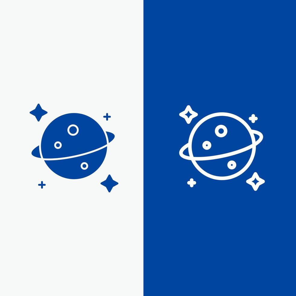 pianeta Saturno spazio linea e glifo solido icona blu bandiera linea e glifo solido icona blu bandiera vettore