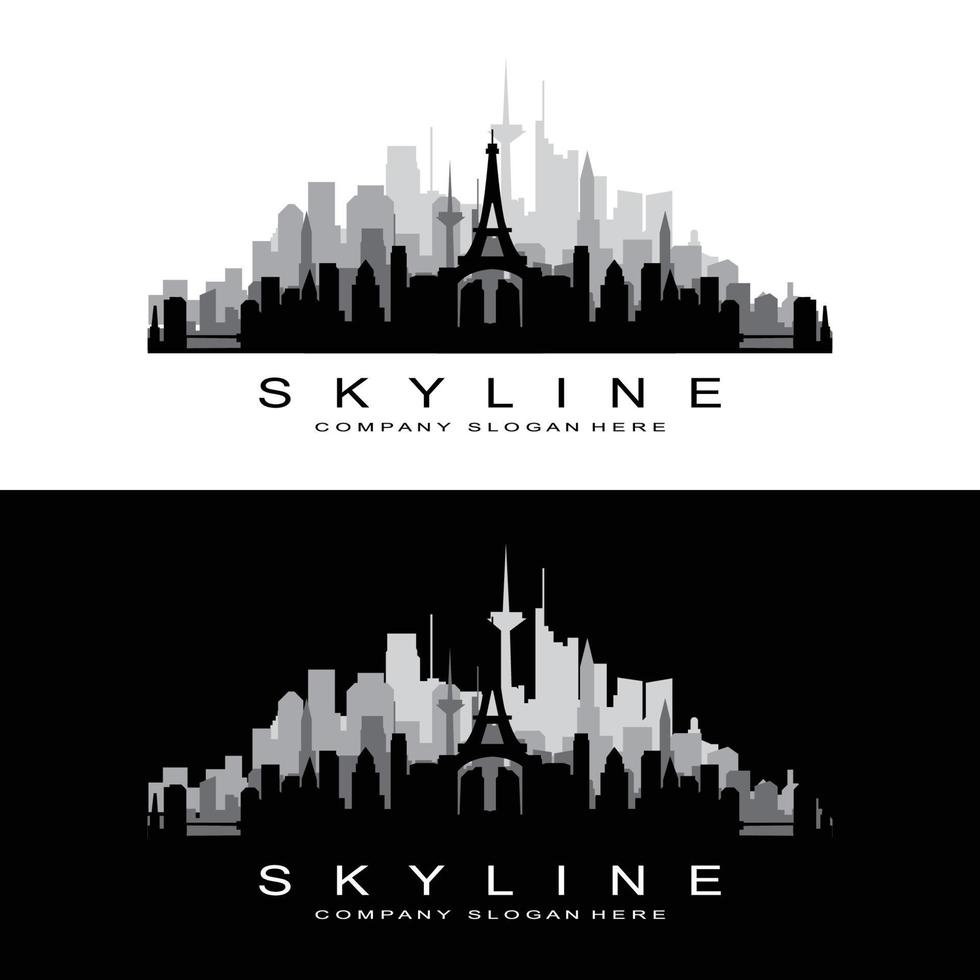 orizzonte logo disegno, paesaggio urbano vettore alto edifici, città edificio in forma disegno, bandiera modello costruzione azienda