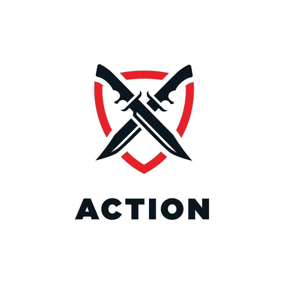 azione icona con Due coltelli e scudo vettore