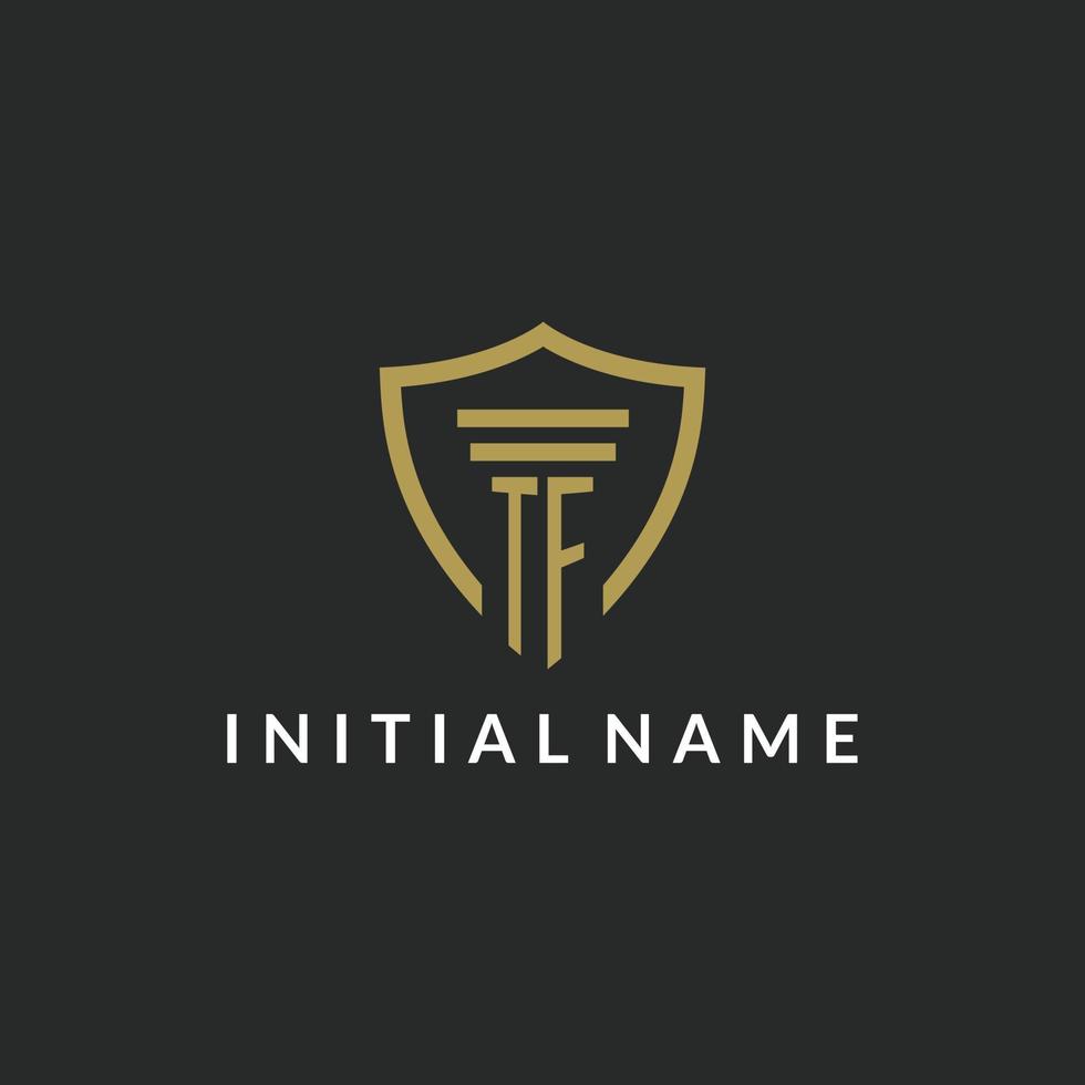 tf iniziale monogramma logo con pilastro e scudo stile design vettore