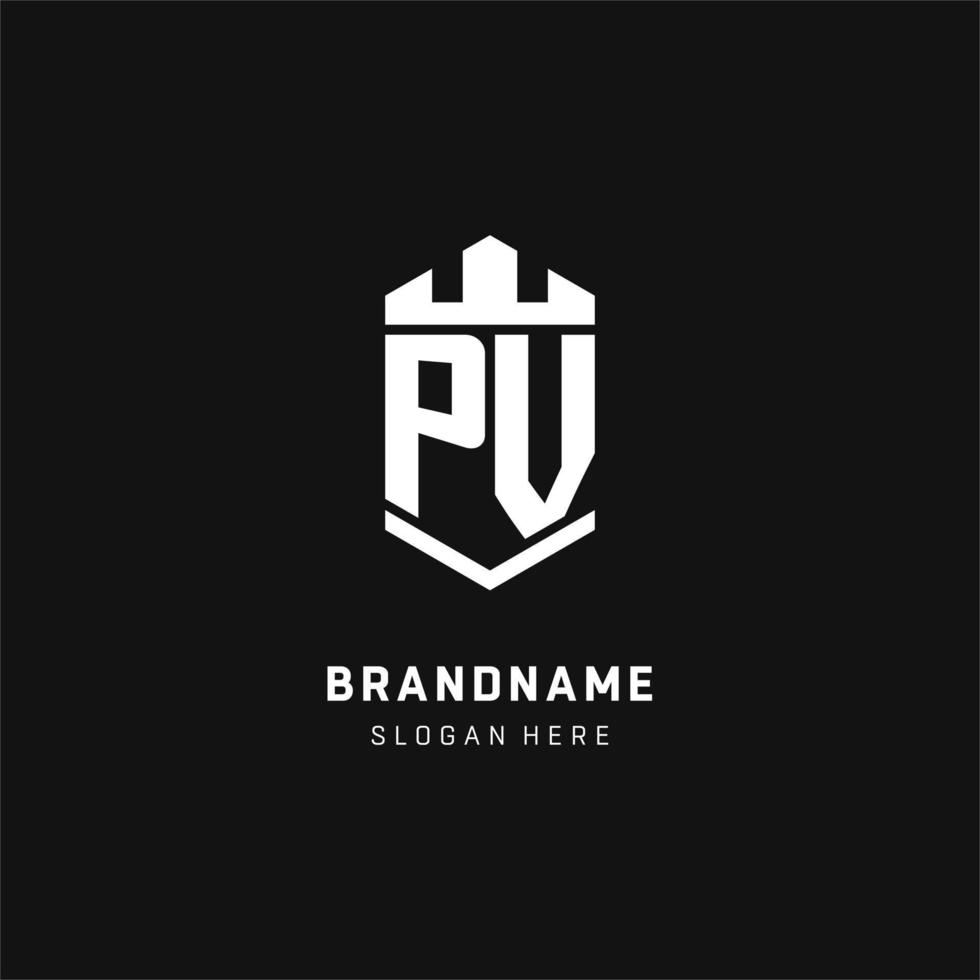 pv monogramma logo iniziale con corona e scudo guardia forma stile vettore