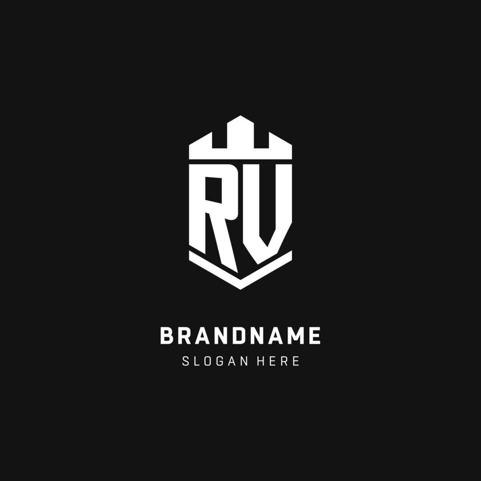 rv monogramma logo iniziale con corona e scudo guardia forma stile vettore