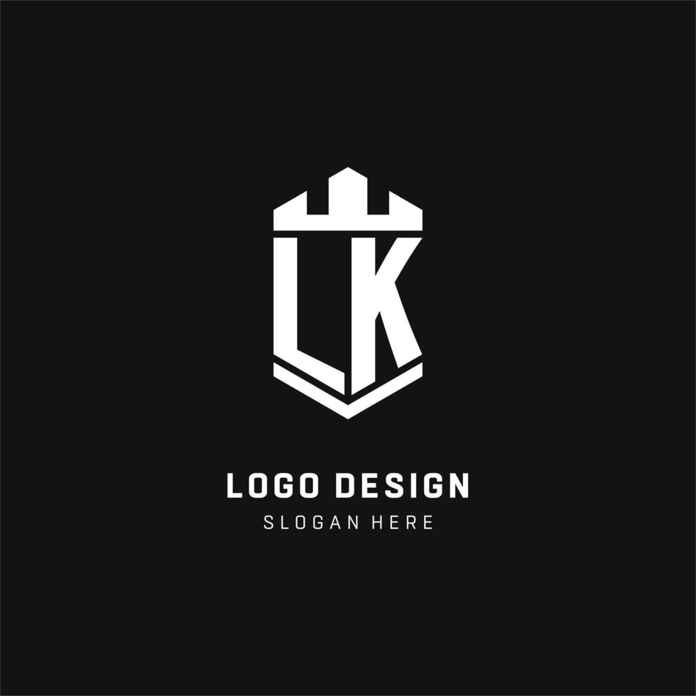 lk monogramma logo iniziale con corona e scudo guardia forma stile vettore