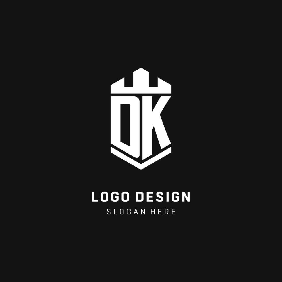 dk monogramma logo iniziale con corona e scudo guardia forma stile vettore