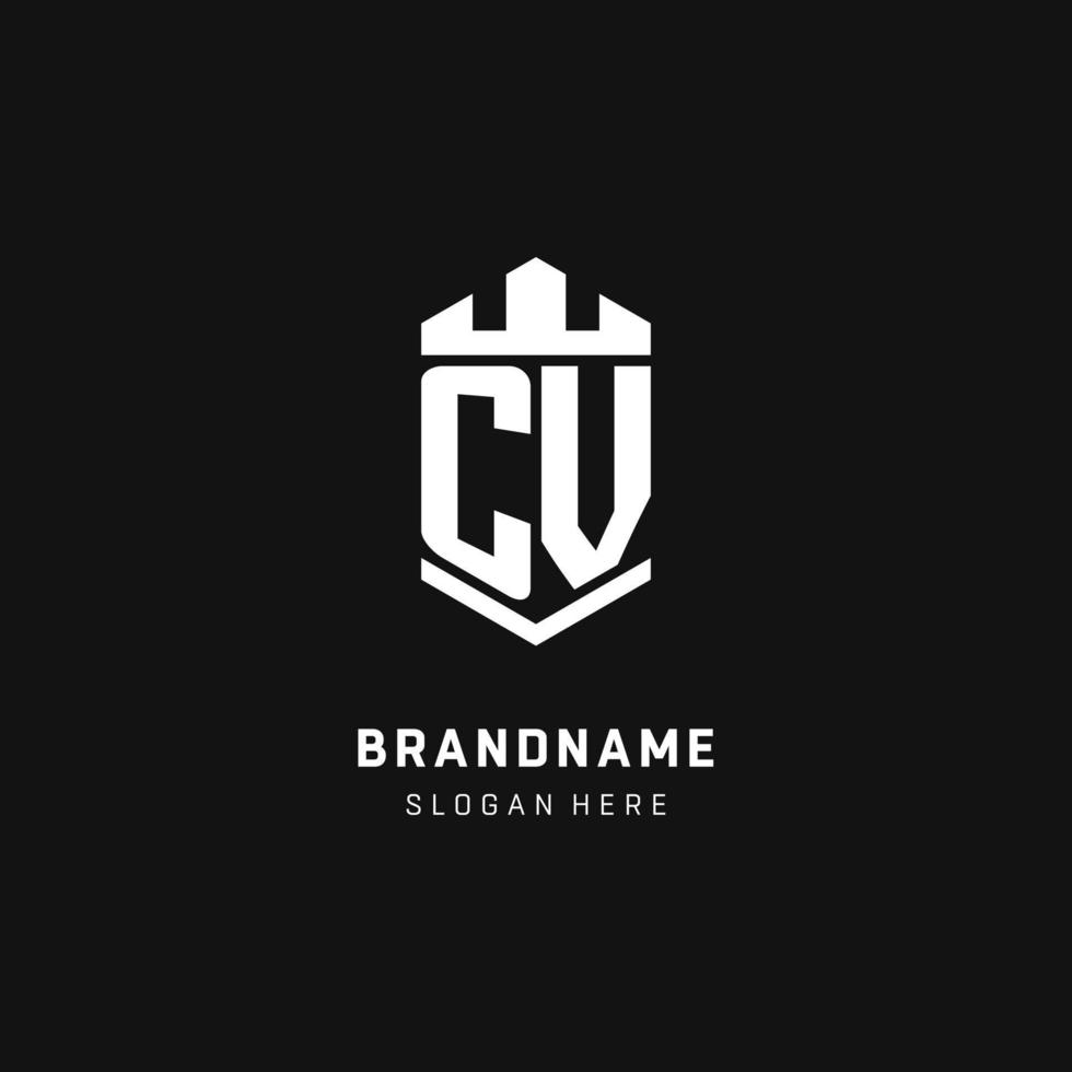 CV monogramma logo iniziale con corona e scudo guardia forma stile vettore