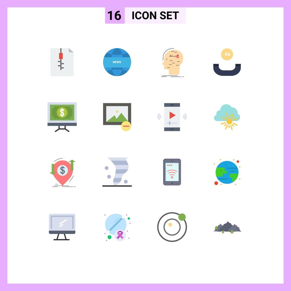 mobile interfaccia piatto colore impostato di 16 pittogrammi di i soldi clic pirateria banca chiamata modificabile imballare di creativo vettore design elementi