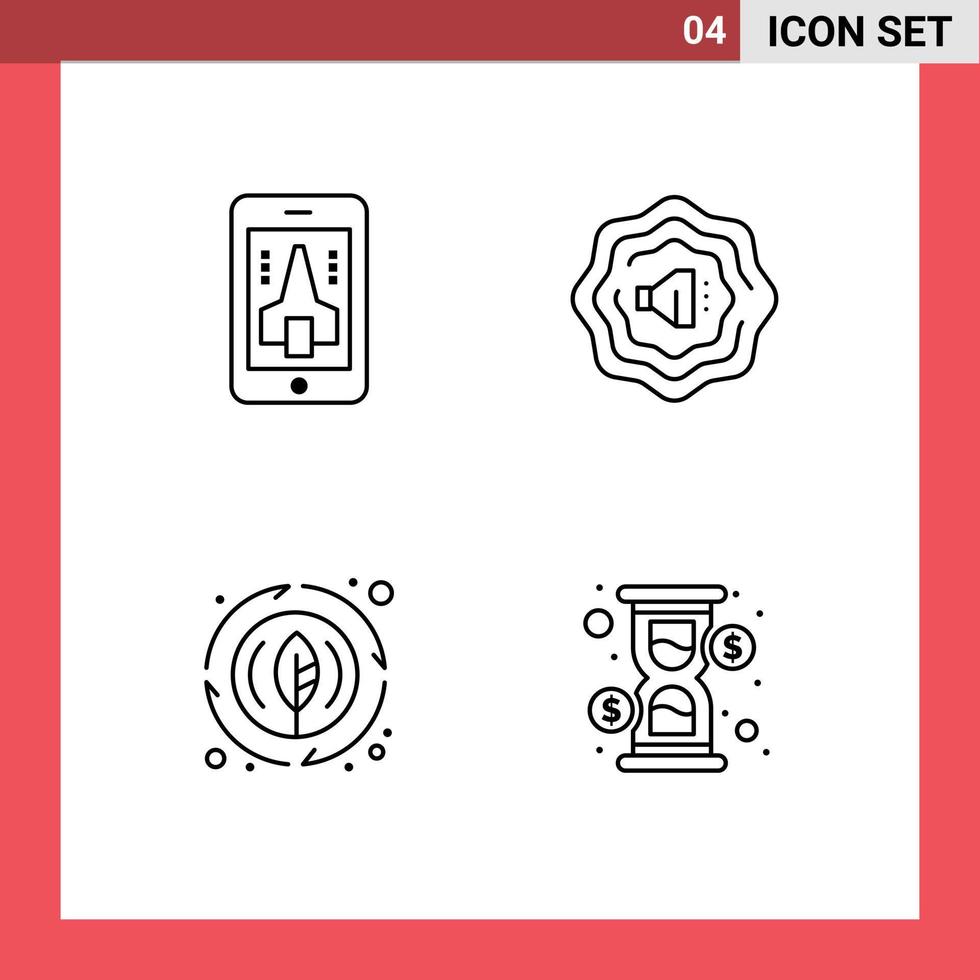 universale icona simboli gruppo di 4 moderno riga piena piatto colori di gioco bicchiere smartphone foglia Caricamento in corso modificabile vettore design elementi