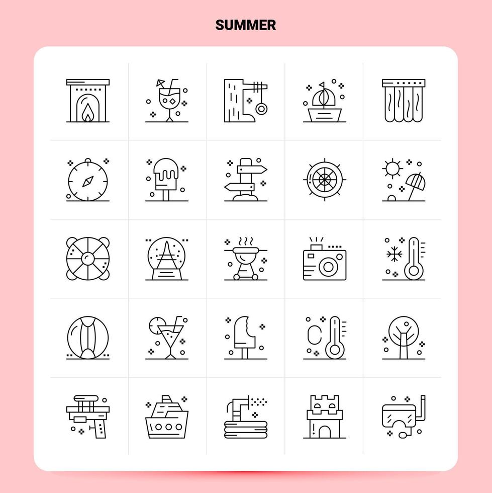 schema 25 estate icona impostato vettore linea stile design nero icone impostato lineare pittogramma imballare ragnatela e mobile attività commerciale idee design vettore illustrazione