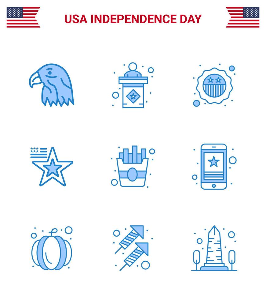 Stati Uniti d'America indipendenza giorno blu impostato di 9 Stati Uniti d'America pittogrammi di cibo Stati Uniti d'America americano bandiera stella modificabile Stati Uniti d'America giorno vettore design elementi