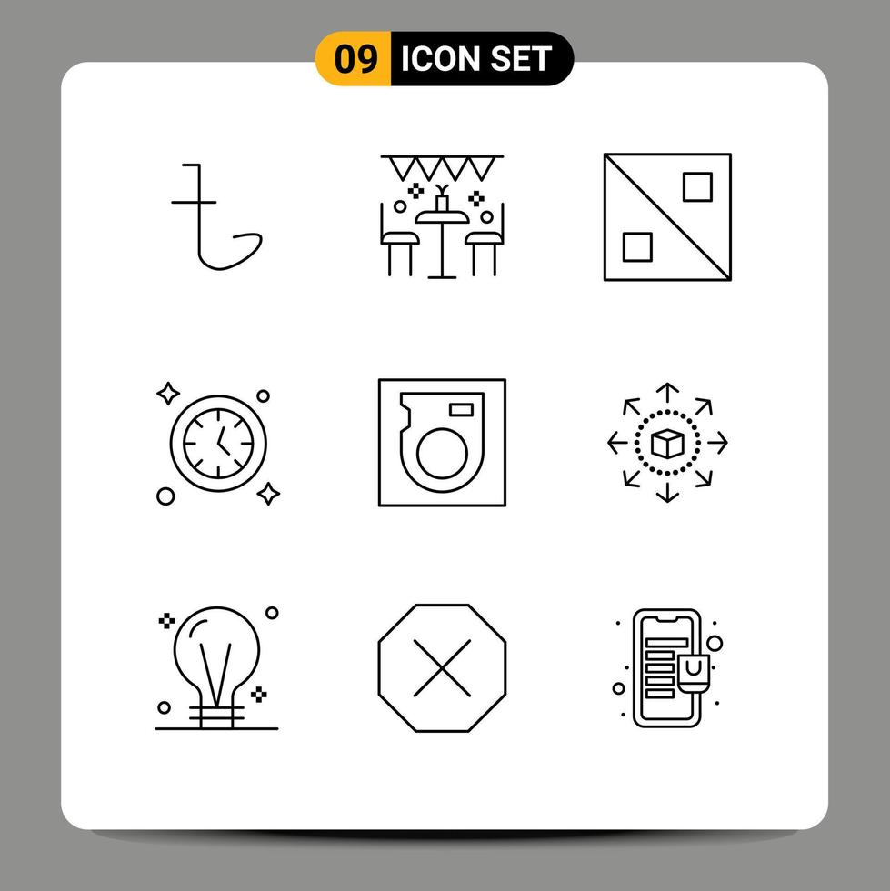 azione vettore icona imballare di 9 linea segni e simboli per difficile disco festa tempo orologio modificabile vettore design elementi