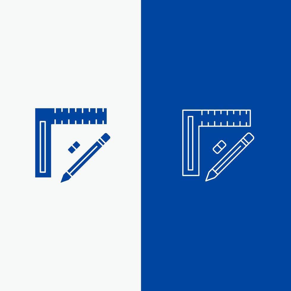 righello costruzione matita riparazione design linea e glifo solido icona blu bandiera linea e glifo solido icona blu bandiera vettore