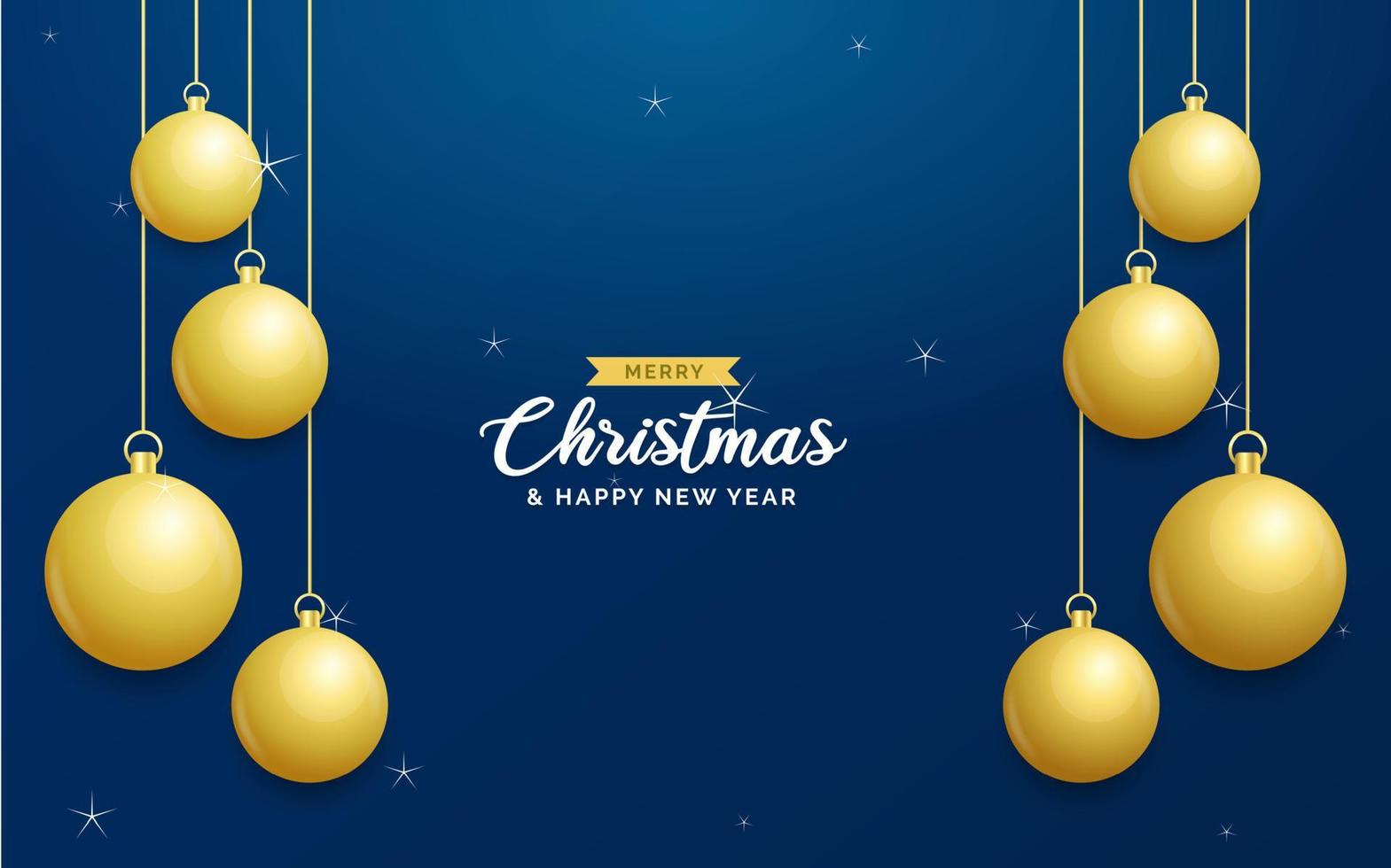 Natale blu sfondo con sospeso splendente d'oro palle. allegro Natale saluto carta. vacanza natale e nuovo anno manifesto. ragnatela bandiera vettore