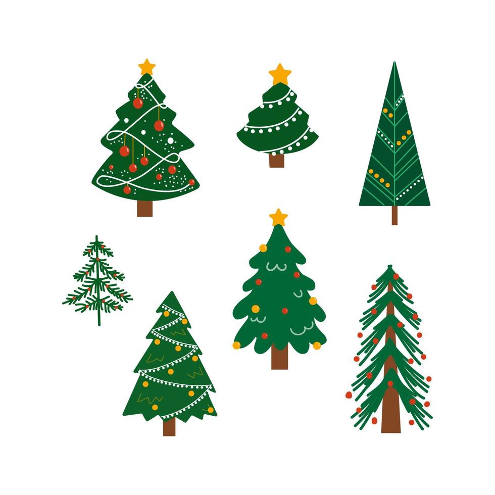 Natale alberi collezione moderno piatto disegno, vettore