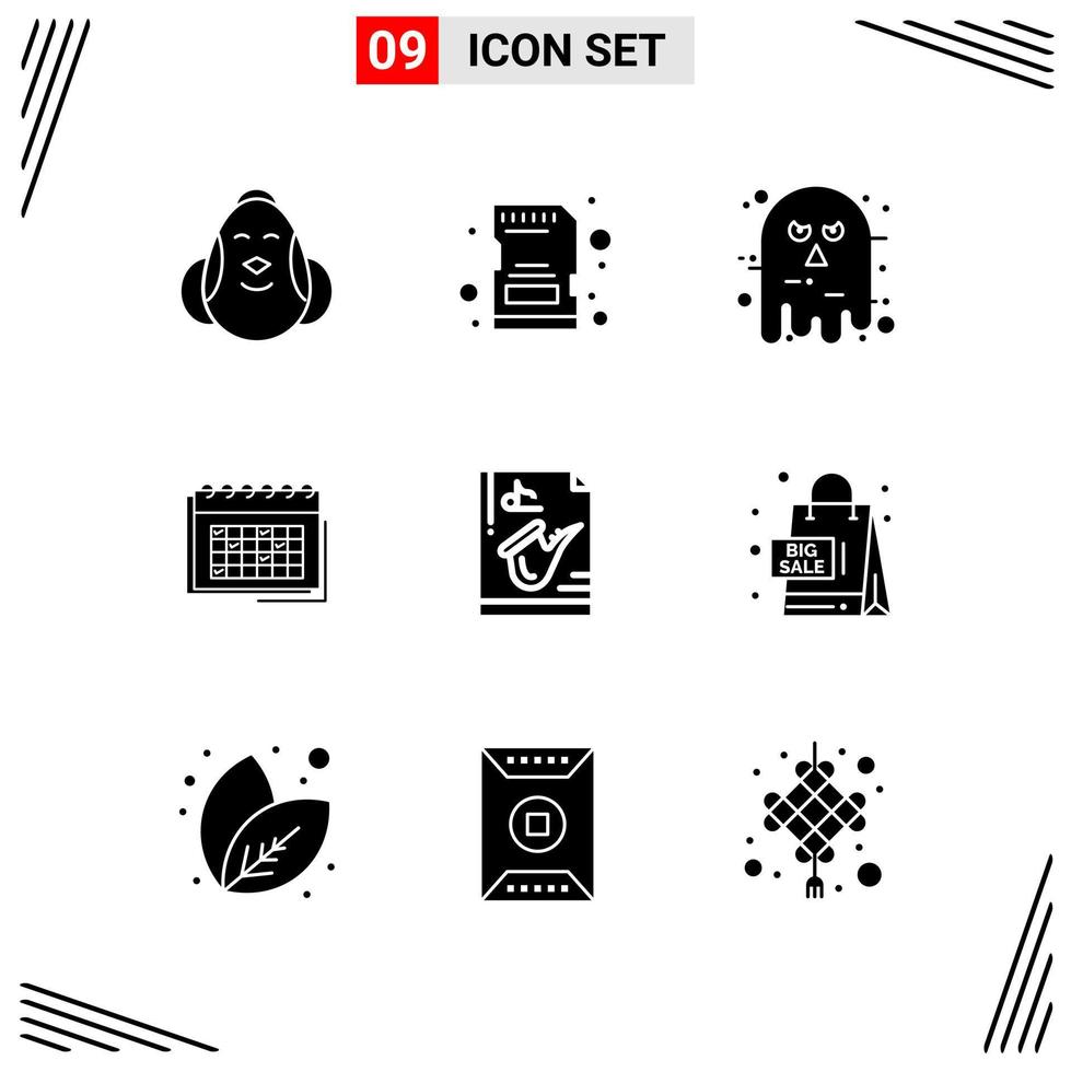9 icone solido stile griglia basato creativo glifo simboli per sito web design semplice solido icona segni isolato su bianca sfondo 9 icona impostato vettore