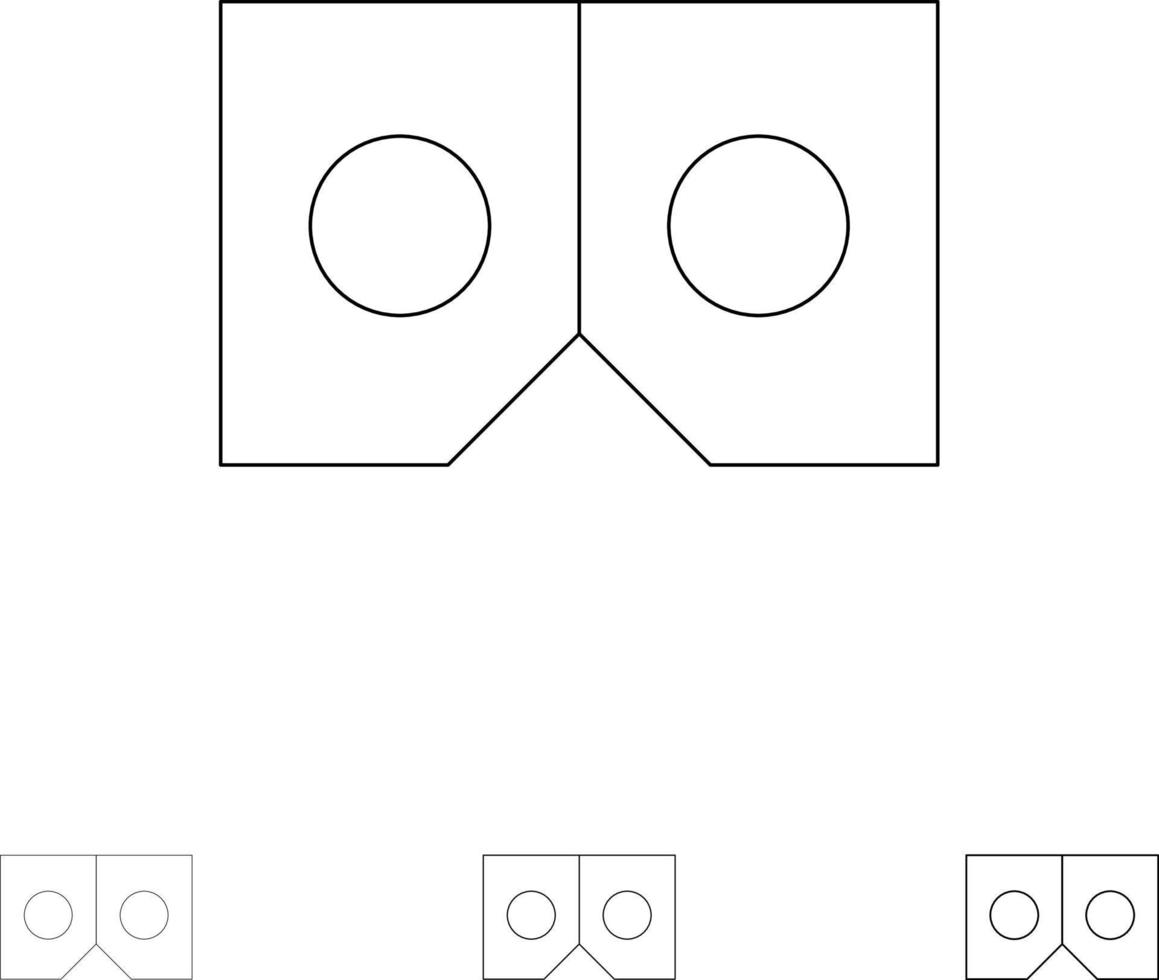 3d bicchieri vr film grassetto e magro nero linea icona impostato vettore