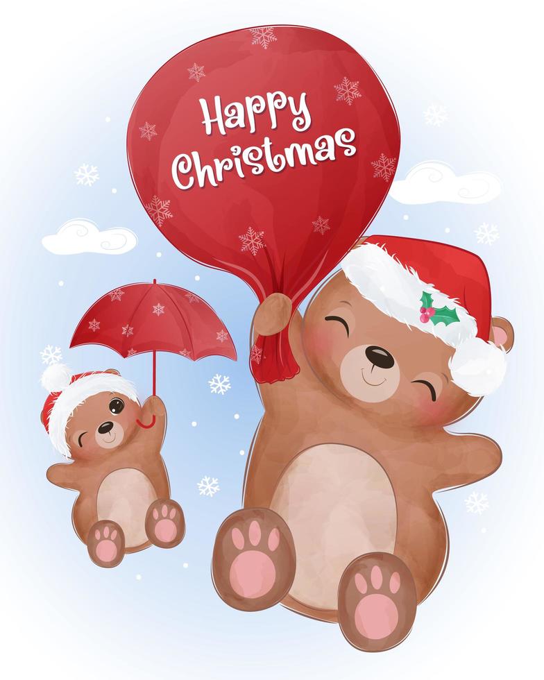 biglietto di auguri di Natale con simpatici orsi vettore