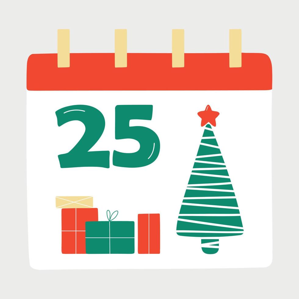 singolo mano disegnato Natale calendario con numero 25. vettore illustrazione per saluto carte, manifesti, adesivi e di stagione design.