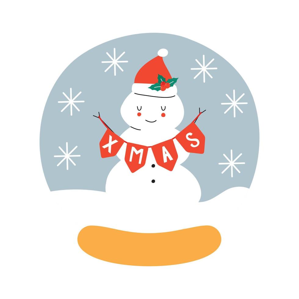 bicchiere neve globo Natale decorativo design. carino cartone animato Natale pupazzo di neve. vettore