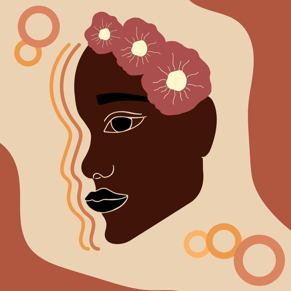 mano disegnato donna viso su pastello arancia sfondo. contemporaneo vettore arte